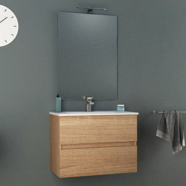 prezzo Meuble de Salle de Bain Suspendu 74 cm Tavassi Giove Chêne Clair Lavabo et Miroir