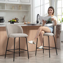 Set 2 Sgabelli da Bar 50x55x93 cm con Schienale e Poggiapiedi Rivestimento in Tessuto e Gambe in Acciaio Grigio      