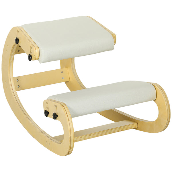 Sedia Inginocchiatoio Regolabile in 6 Posizioni 55x85x55 cm in Tessuto Effetto Lino e Legno di Betulla Crema acquista