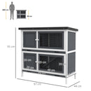 Conigliera a 2 Livelli con Rampa e 2 Vassoi Estraibili 97x44x91 cm in Legno di Abete e Bitume Grigio   