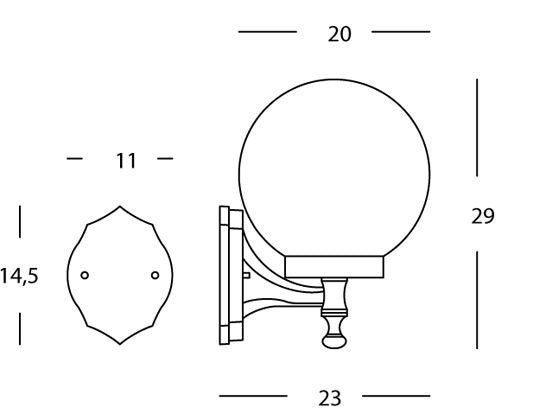Lampada Applique Piccola in Alto Colore Nero Diametro 20Cm per Esterno Linea Sfera Livos