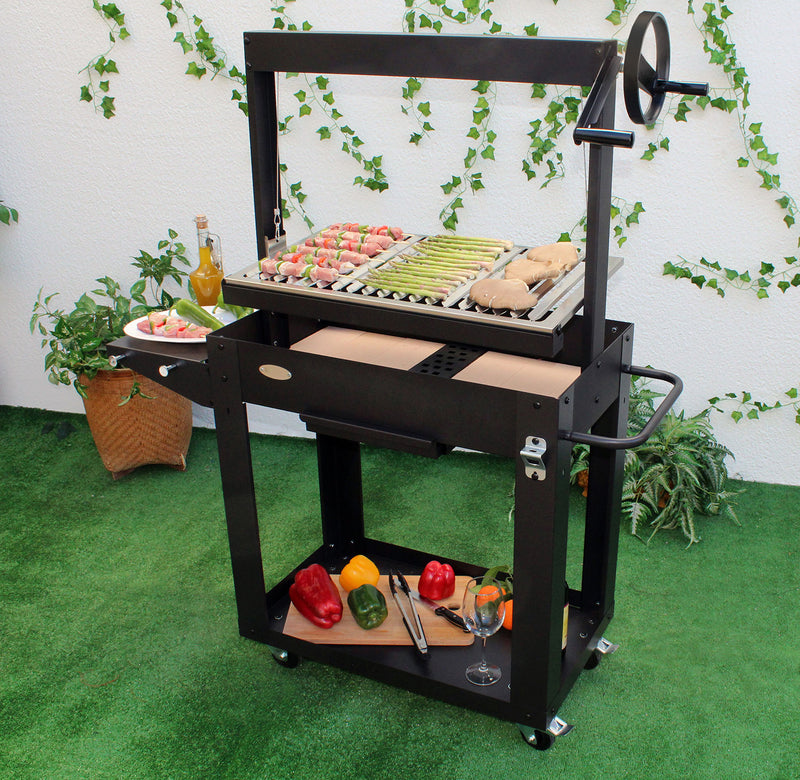 Barbecue a Legna e Carbone 80x46,5x21 cm BBQ Argentino in Acciaio Santa Maria Nero