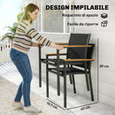 Set 2 Sedie Giardino Impilabili 56x55x85 cm con Seduta e Schienale Imbottiti in Alluminio e Texteline Grigio Scuro      