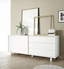 Credenza Mobile Soggiorno 3 Cassetti 1 Porta in Melamina 206x50x86cm TFT Aladdin Bianco