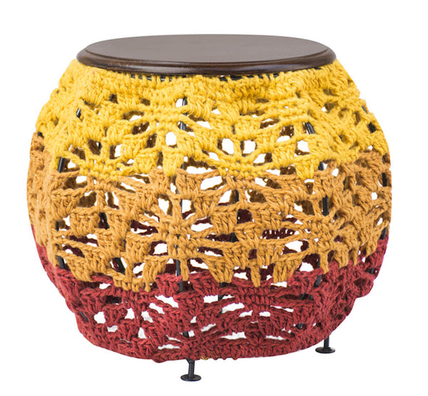 Pouf ethnique en métal Muticolor et bois sconto