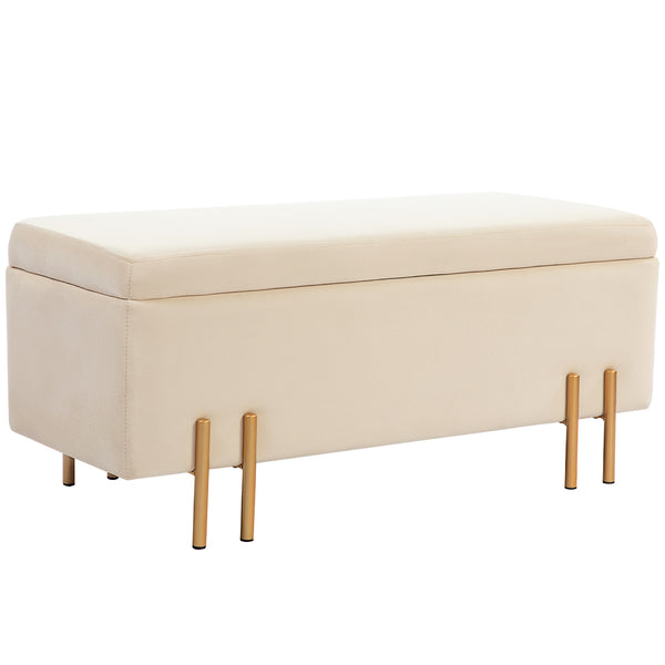 online Panca Fondo Letto Contenitore 100x40x42 cm Rivestimento in Velluto Beige
