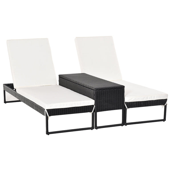 acquista Lot de 2 Transats avec Table Basse en Rotin Noir et Blanc