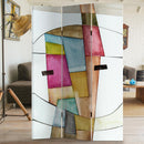 Paravento Separè 3 Pannelli 180x120 cm Stampa Fronte Retro Quadro Astratto in Legno Multicolore      