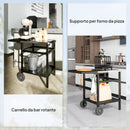 Carrello per Barbecue 91x58x76 cm con Piano in Acciaio Nero   
