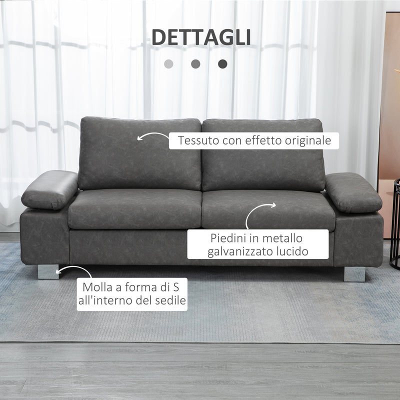 Divano 2 Posti 200x88x86 cm Seduta Imbottita e Braccioli Regolabili in Similpelle Grigio