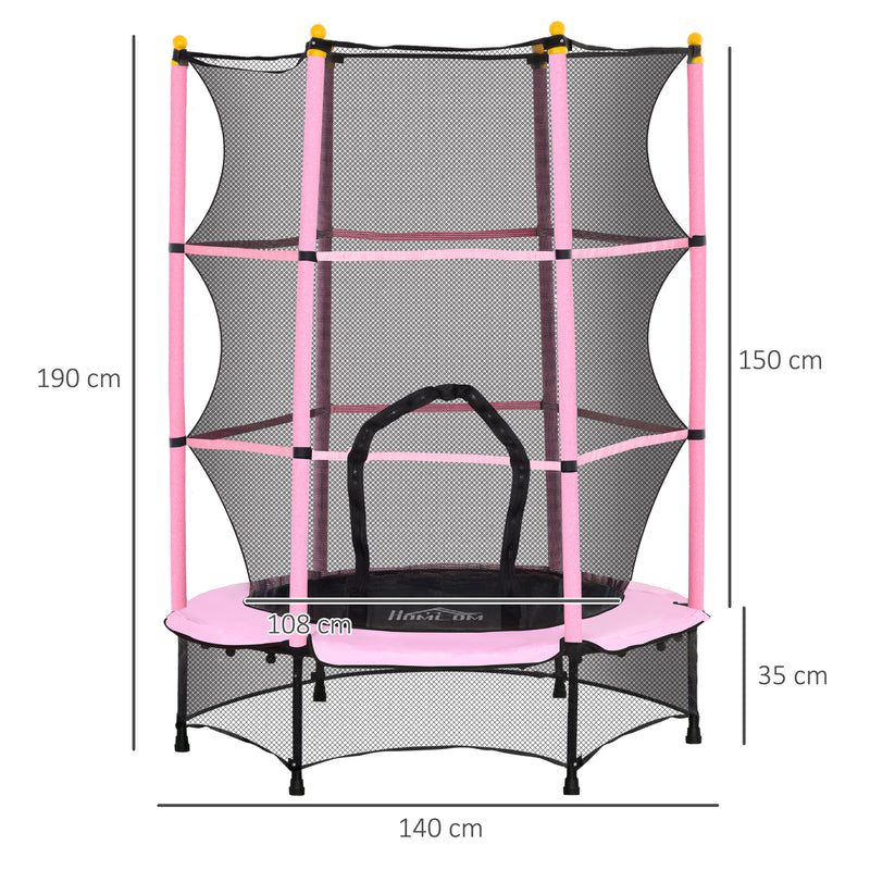 Trampolino Elastico per Bambini da 3 Anni Ø140 cm con Rete di Protezione Rosa e Nero 