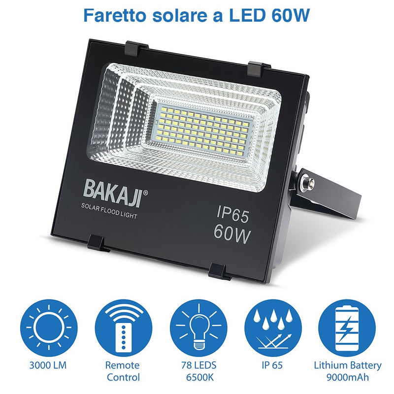 Faro LED 60W con Pannello Solare Luce Esterno Alta Luminosita 600lm + Telecomand-2