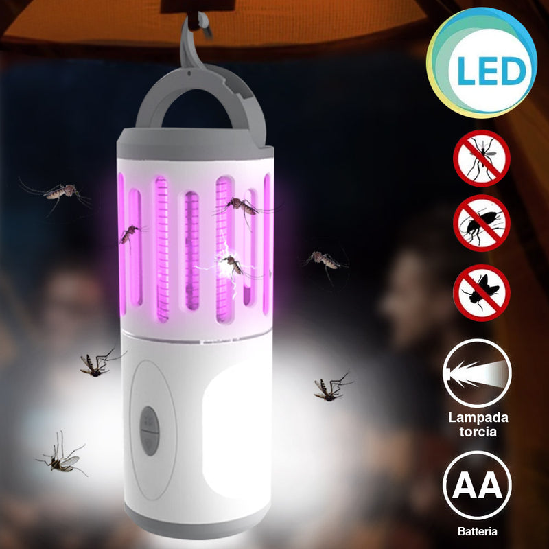 Zanzariera Elettrica Lampada Torcia LED da Campeggio Anti Zanzare Batteria AA-1
