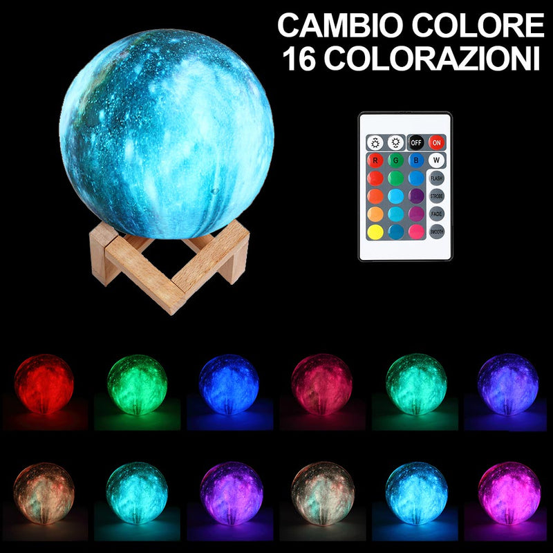 Lampada Tavolo Pianeta 18cm Luce LED RGB Cambio Colore Moon Luna USB Telecomando-2