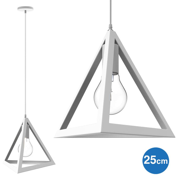 Lampadario Lampada Sospensione Piramide 25cm Design Moderno Paralume Bianco-1