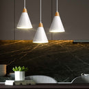 Set 3 Lampadari Sospensione Moderno Design Lampada Metallo Legno Bianco E27-2