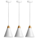 Set 3 Lampadari Sospensione Moderno Design Lampada Metallo Legno Bianco E27-3