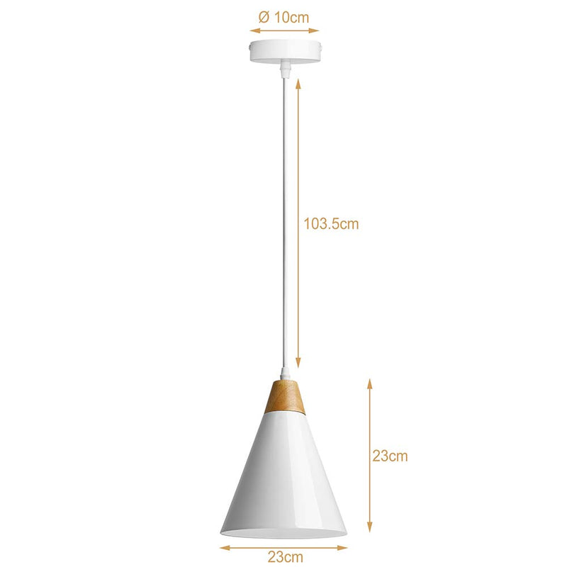 Set 3 Lampadari Sospensione Moderno Design Lampada Metallo Legno Bianco E27-5