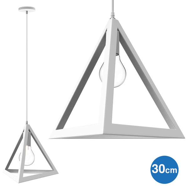 Lampadario Lampada Sospensione Piramide 30cm Design Moderno Paralume Bianco-1