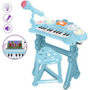 Pianola Tastiera Giocattolo Bambini 24 Tasti Microfono Attacco Mp3 Supporto Blu-2