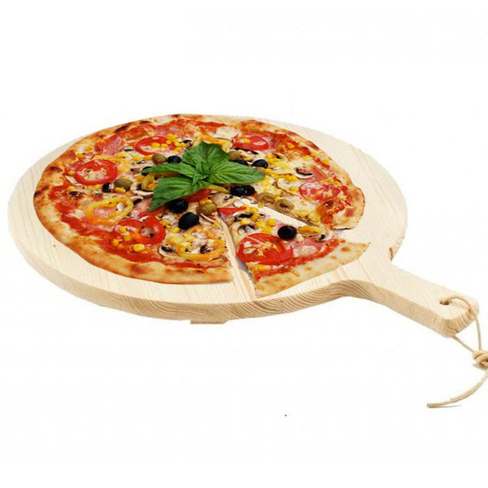 Tagliere Per Pizza Rotondo 34 cm In Legno Di Abete Con Manico Affettati Cucina-1