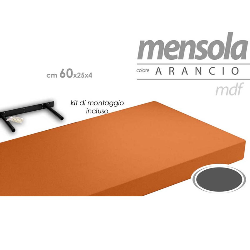 Mensola Parete Rettangolare Scaffale 60x25x4cm Libreria Legno MDF Arancione-3