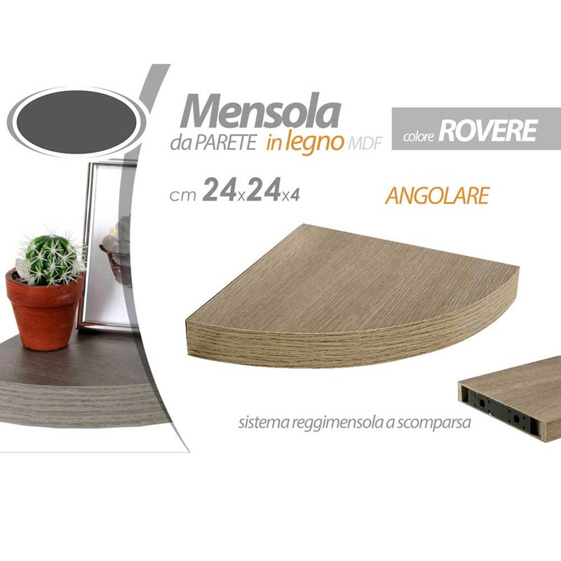 Mensola Parete Angolare Scaffale Ripiano ad Angolo in Legno MDF Rovere 24x4cm-4