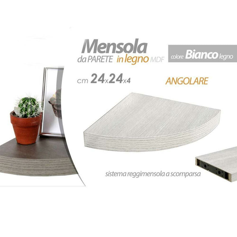 Mensola Parete Angolare Scaffale Ripiano ad Angolo in Legno MDF Bianco 24x4cm-4