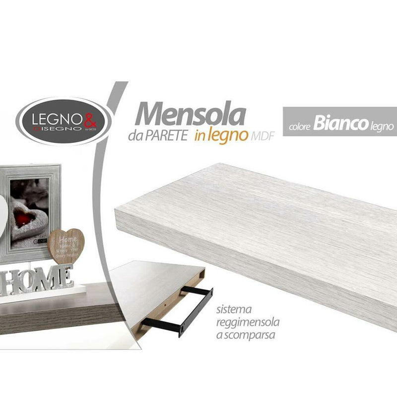 Mensola Parete Rettangolare Scaffale 60x25x4cm Libreria Legno MDF Bianco-4