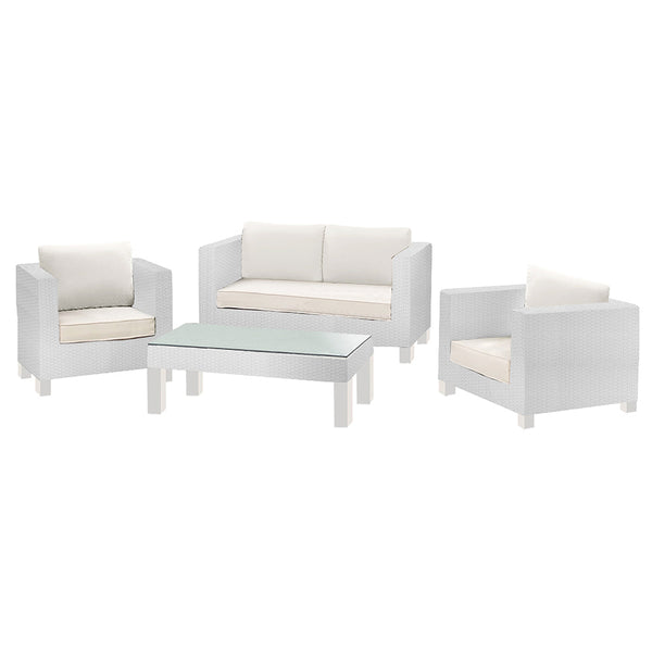online Salon de Jardin Canapé 2 Fauteuils et Table Basse en Polyrotin Adami Adila Cube Blanc