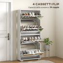 Scarpiera Salvaspazio Slim con Specchio e 4 Cassetti 24 Paia di Scarpe 76x26x178 cm Bianco 