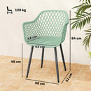 Set 4 Sedie da Giardino 56x51x84 cm con Schienale Diamantato e Braccioli in Metallo e PP Verde      