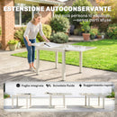 Tavolo Estensibile da Giardino 180x90x75 cm Piano in Vetro Temperato in Alluminio Bianco Crema      