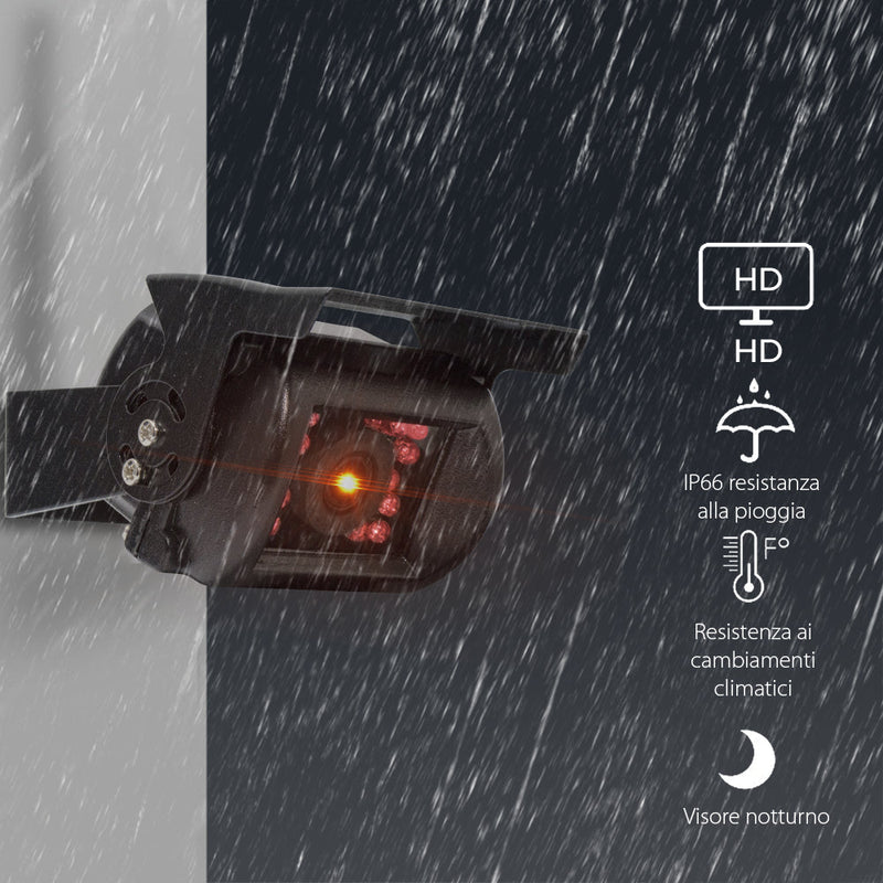 Telecamera Retromarcia per Furgoni e Camper 18 Led Infrarossi Retrocamera Nero