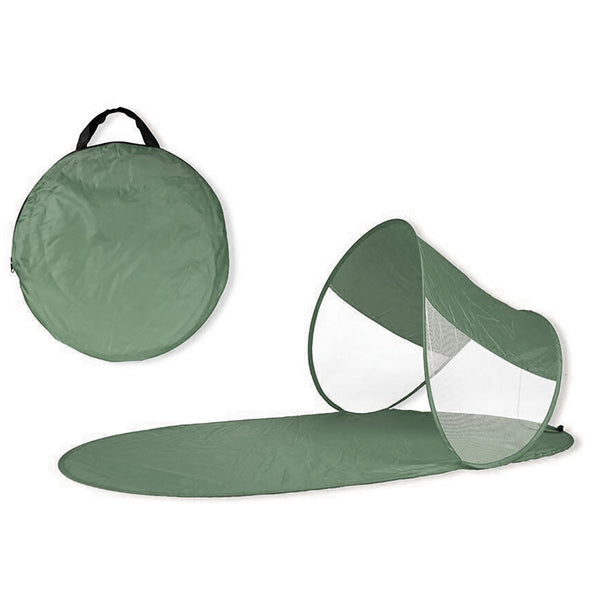 acquista Tapis de Plage 139x66x58 cm Structure Pop Up avec Parasol Tissu Vert Imperméable