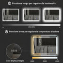 Specchio da Bagno Antiappannante 80x60 cm con Luce LED Regolabile Speaker Bluetooth Pulsanti Touch in Vetro      