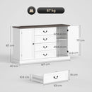 Credenza da Cucina Stile Vintage 147x40x87 cm con 4 Cassetti e 2 Armadietti con Mensole Regolabili Legno Bianco      