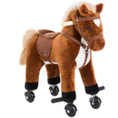 Cavallo per Bambini 2+ Anni 55x23x60 cm con 4 Rotelle Suoni Poggiapiedi Capacità 60 kg in Peluche Marrone      