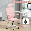 Sedia Ergonomica da Ufficio Girevole 60x59x114-122 cm con Poggiatesta Rimovibile in Tessuto a Rete Rosa  