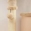 Albero per Gatti Multilivello Alto 132 cm con Casetta Lettino Pali Tiragraffi Spazzola e Pallina Beige      