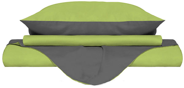 online Housse de couette avec sac et taies d'oreiller réversibles en coton vert acide/fumée différentes tailles