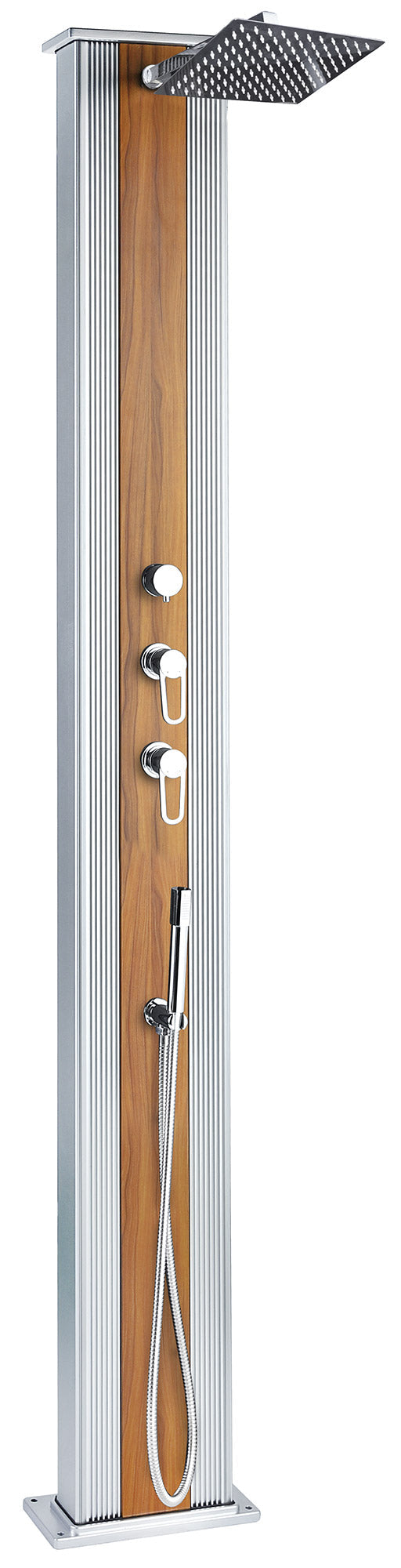 online Douche de Jardin Solaire Hybride 40L Mitigeur et Lave Pied Métallique Aluminium/Bois