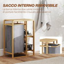 Cesto Portabiancheria 50x32x70 cm con Borsa Estraibile e Ripiano in Bambù Grigio  