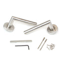 Maniglie per Porta da Interno con Rosetta Ø53 mm Modello L Recta Acciaio Nickel Satinato. Emuca