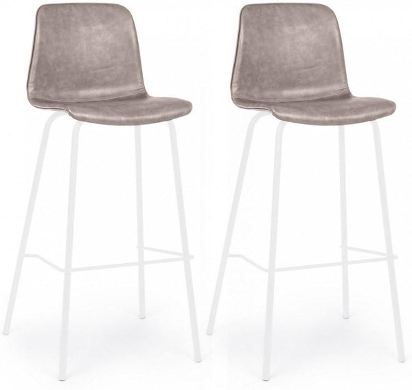 sconto Lot de 2 Tabourets 39x44x103,5 cm en Simili Cuir Blanc et Beige