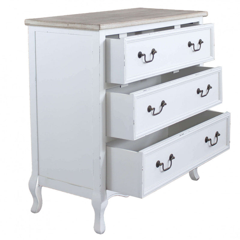 Cassettiera Cuore 3 Cassetti 80x38x80 h cm in Legno di paulownia Bianco