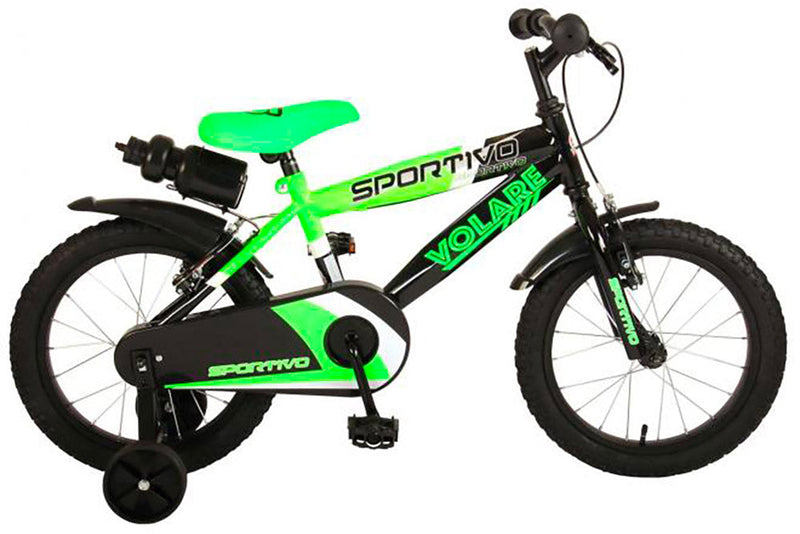 Bicicletta per Bambino 14"" 2 Freni Sportivo Verde Neon e Nero