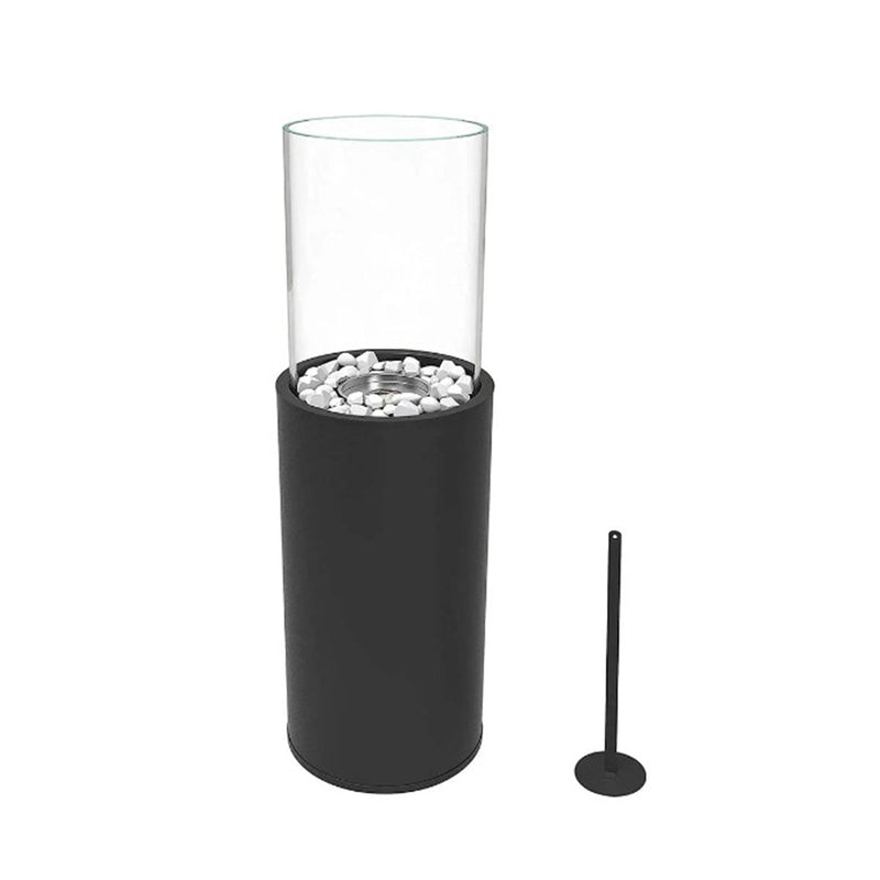 Camino a Bioetanolo da Pavimento Ø26,5x80 cm TALOS per Interni ed Esterni in Vetro e Acciaio Nero Opaco