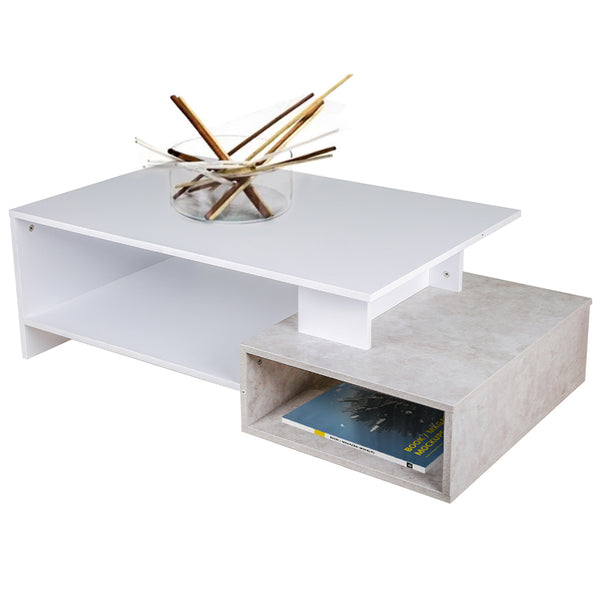 sconto Tavolino da Salotto Design Moderno 106,5x60x34,5 cm in MDF Bianco e Cemento