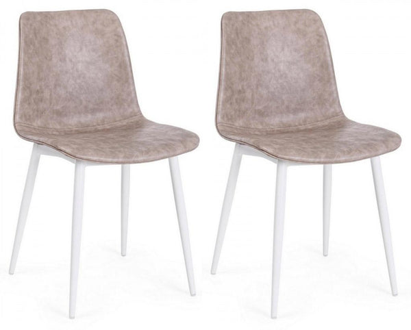 sconto Lot de 2 Chaises 44x50x80 cm en Simili Cuir Blanc et Beige
